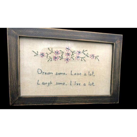 Lisa Johnson Primitive Embroidery Sampler With Floral Design & Inspirational Quo - Picture 2 of 7